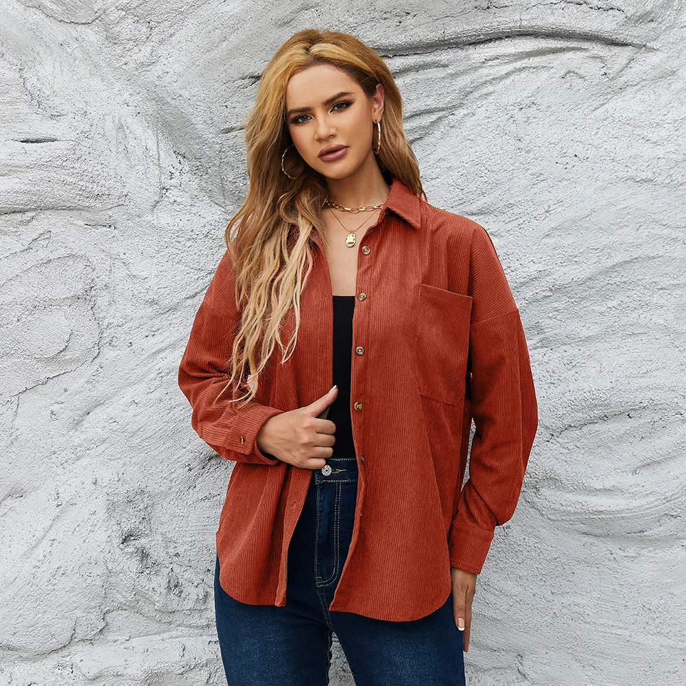 The new women tops style blouse autumn winter corduroy lady style solid color loose fashion shirts Five colors to choose