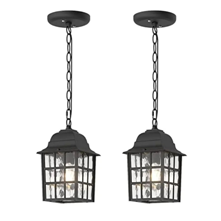 

Outdoor Pendant Light 2 Pack Exterior Ceiling Hanging Lantern Porch Light with Water Glass 1-Light Outdoor Hanging Lantern Ligh