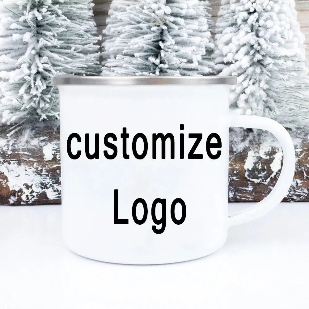 Custom Made on Both Sides Enamel Coffee Mugs Company Logo Creative Design Text Cups Anniversary Picture Gifts