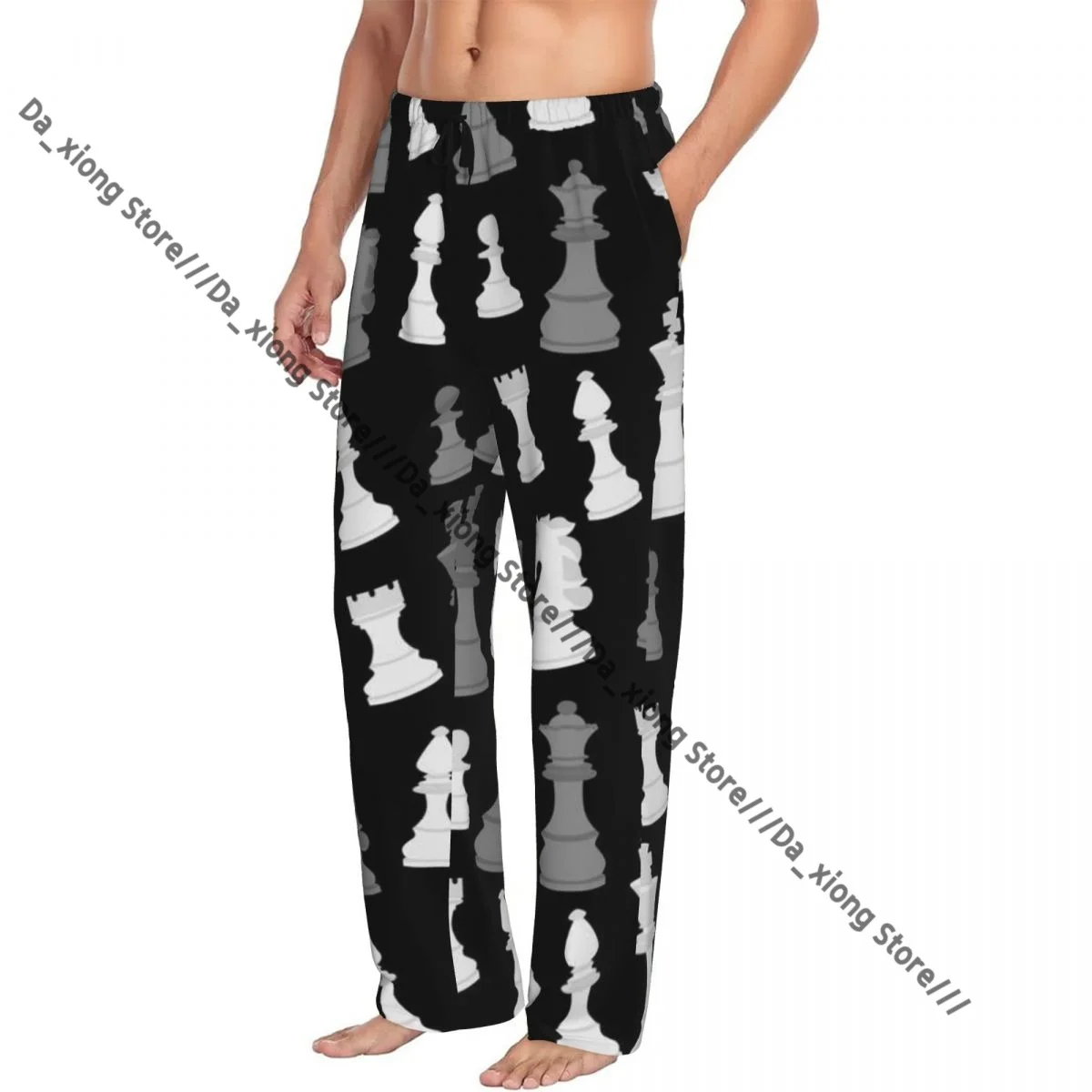 Men's Casual Pajama Sleeping Pants Chess Background Lounge Loose Trousers Comfortable Nightwear