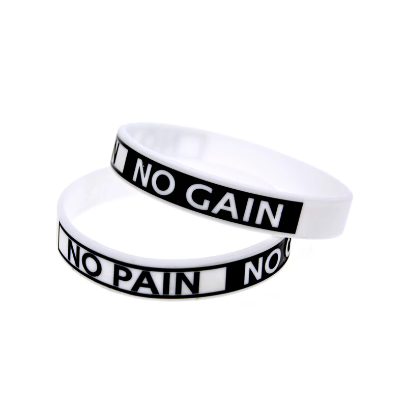 50 Stück Motivierende Fitness-Gummibänder, 1/2 Zoll breit, „No Pain No Gain“-Silikonarmbänder, 4 Farben erhältlich – Detail 5