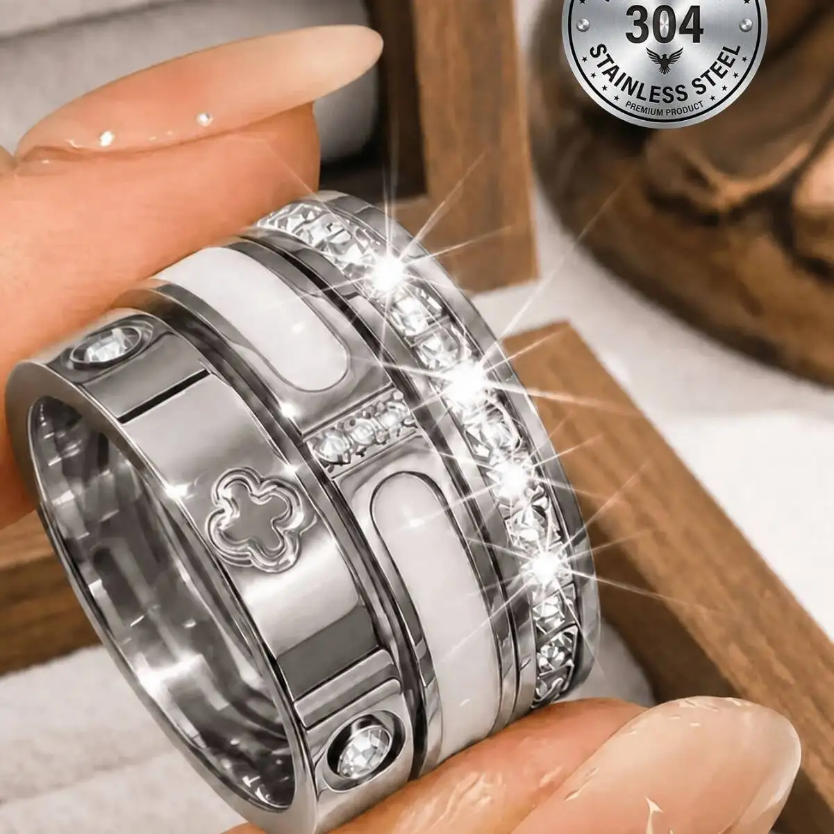 3Pcs Stainless Steel Ring Set For Women, 304 Steel Stackable Rings, Sparkling Fashion Jewelry Multiple Sizes