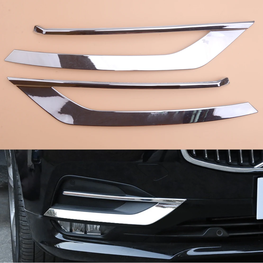 2pcs Chrome Front Fog Light Lamp Lower Bumper Cover Trim Frame Fit for Volvo S90 2017-2019