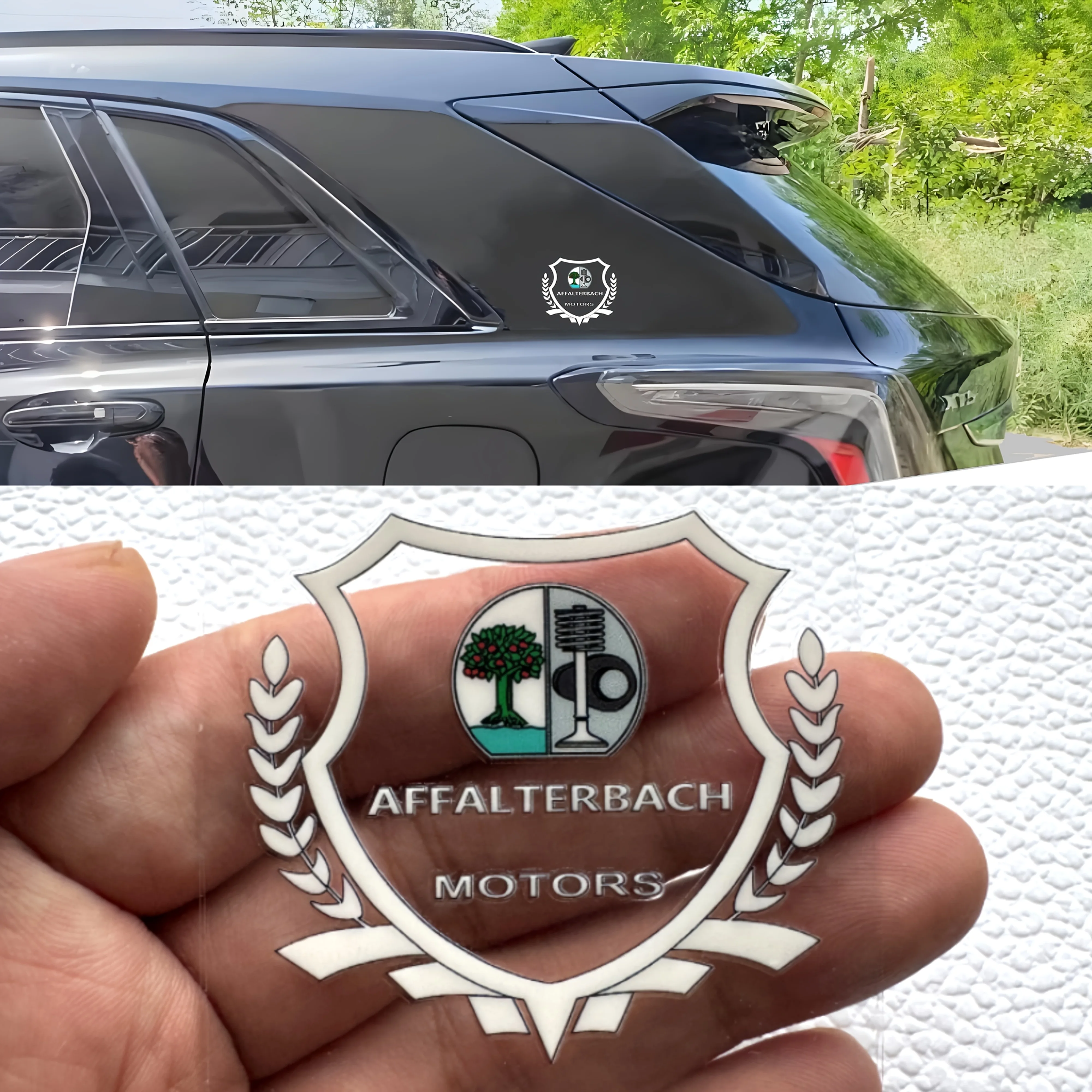 

1 значок с логотипом автомобиля Afaltbach — автомобильная наклейка из ПВХ с логотипом немецкого бренда, венок из лавриля и логотипом AFFALTERBACH для внешнего вида автомобиля