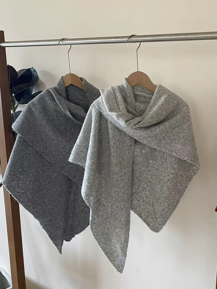 韓国スタイルウールブレンド暖かいワイド三角スカーフショルダーラップ女性の秋冬ファッションセンセーションサーマルスカーフネックウォーマー
