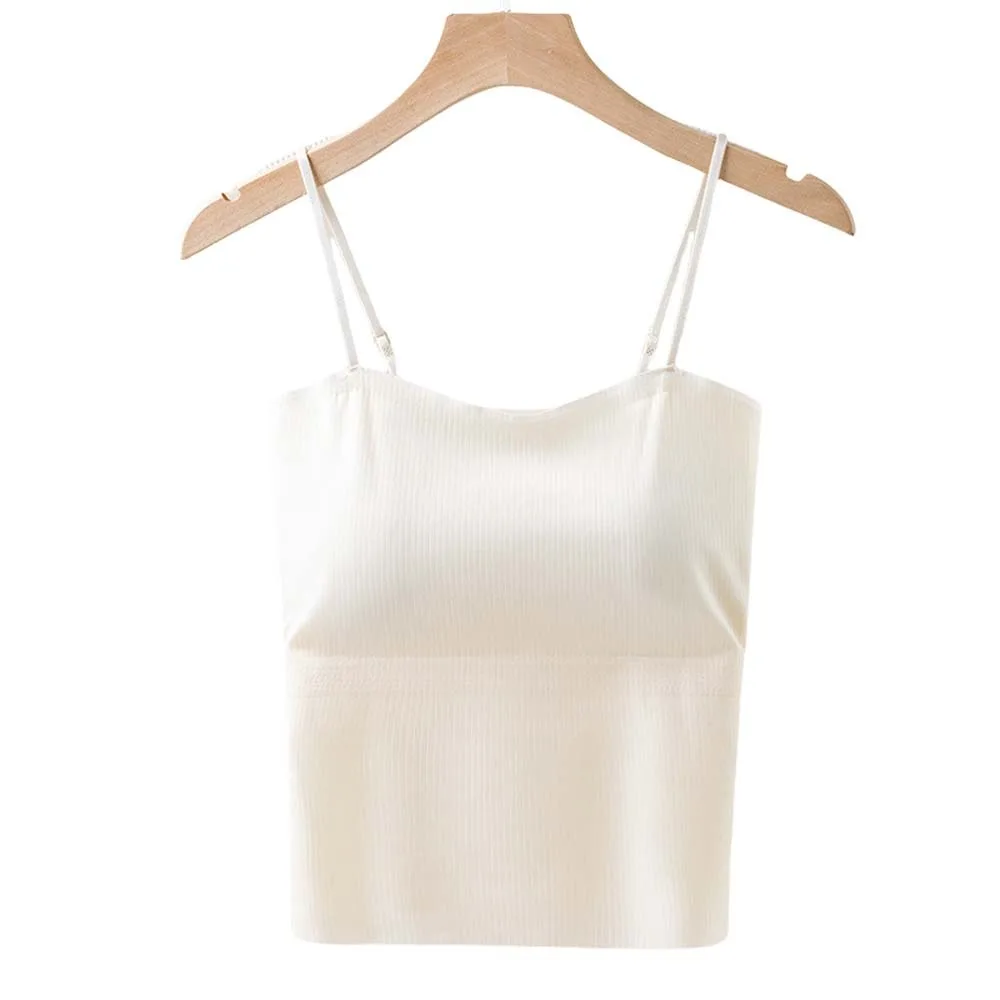 

Элегантный камзол из ледяного шелка с подушкой на груди, однотонный укороченный топ без следов, уличная одежда без рукавов, жилет на подтяжках, повседневный