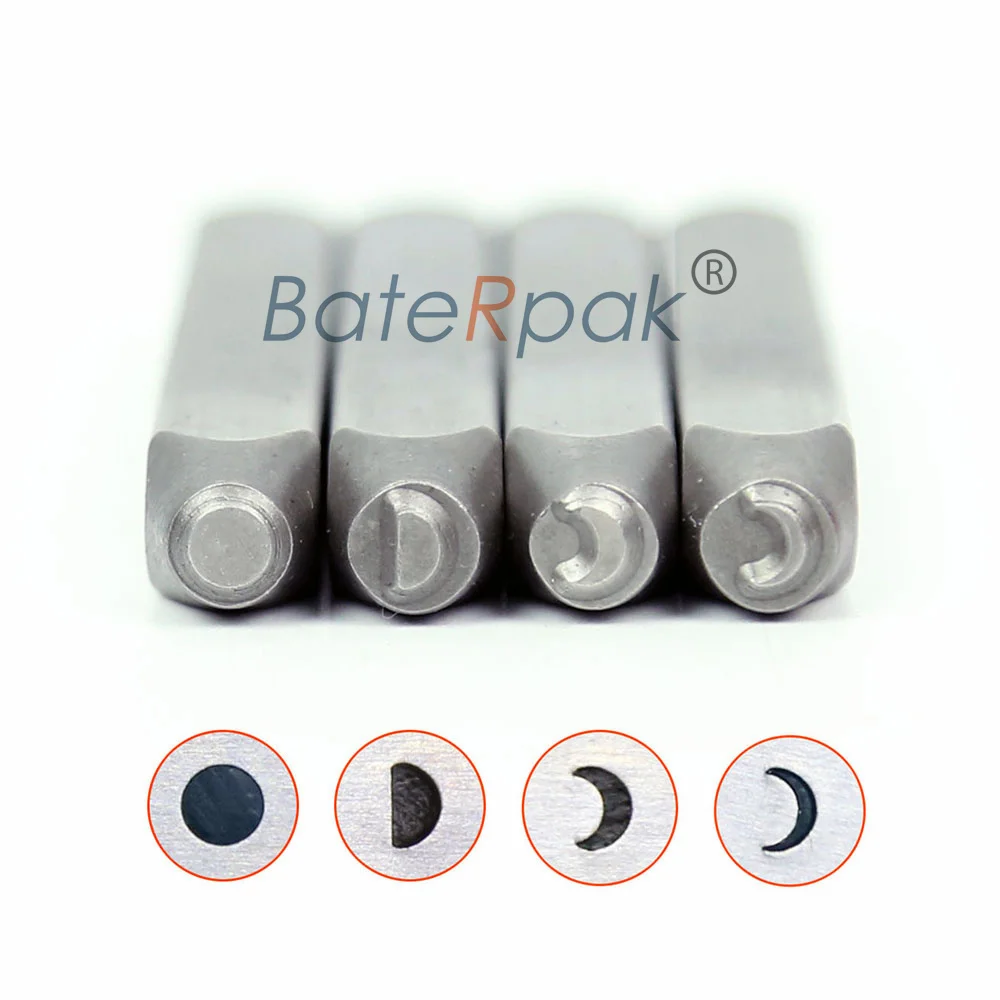 BateRpak 4mm Moon Phase Signature Design Stamps,DIY Bracelet/jewelry symbols steel stamp,4pcs/pack price