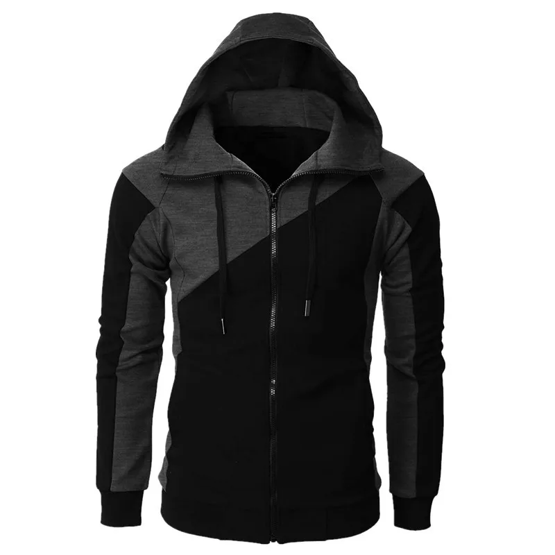 

Autumn Winter Men's Hooded Jacke Sporty Double-color Spliced Jacket Long Sleeves Trousers Hooded Casual Sportswear Casual Outfit