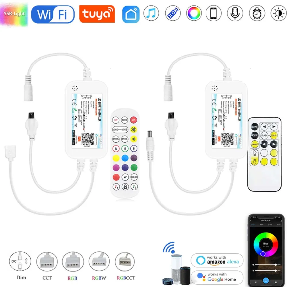 DC5-24V Smart Tuya WiFi LED Light Controller With IR Remote DW/CCT/RGB/RGBW Smart Home work with Alexa Google Home Smart Life