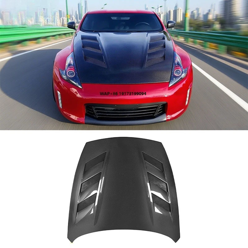 

For 370Z Real Carbon Fiber Front Hood Exterior Accessories for Engine Cover Bonnet Car Bumpers