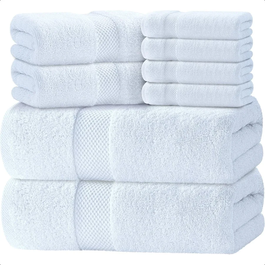 

Luxury White Bath Towel Set of 8 Pieces 100 Turkish Cotton 700 GSM Highly Absorbent Towels for Bathroom 2 Bath Towels 2 Hand To