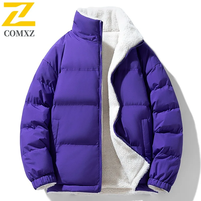 COMXZ Men Winter Jacket Thick Fleece Warm Hiking Daily Commute Windproof Comfortable Padding Coat Stand Collar Bread Jackets