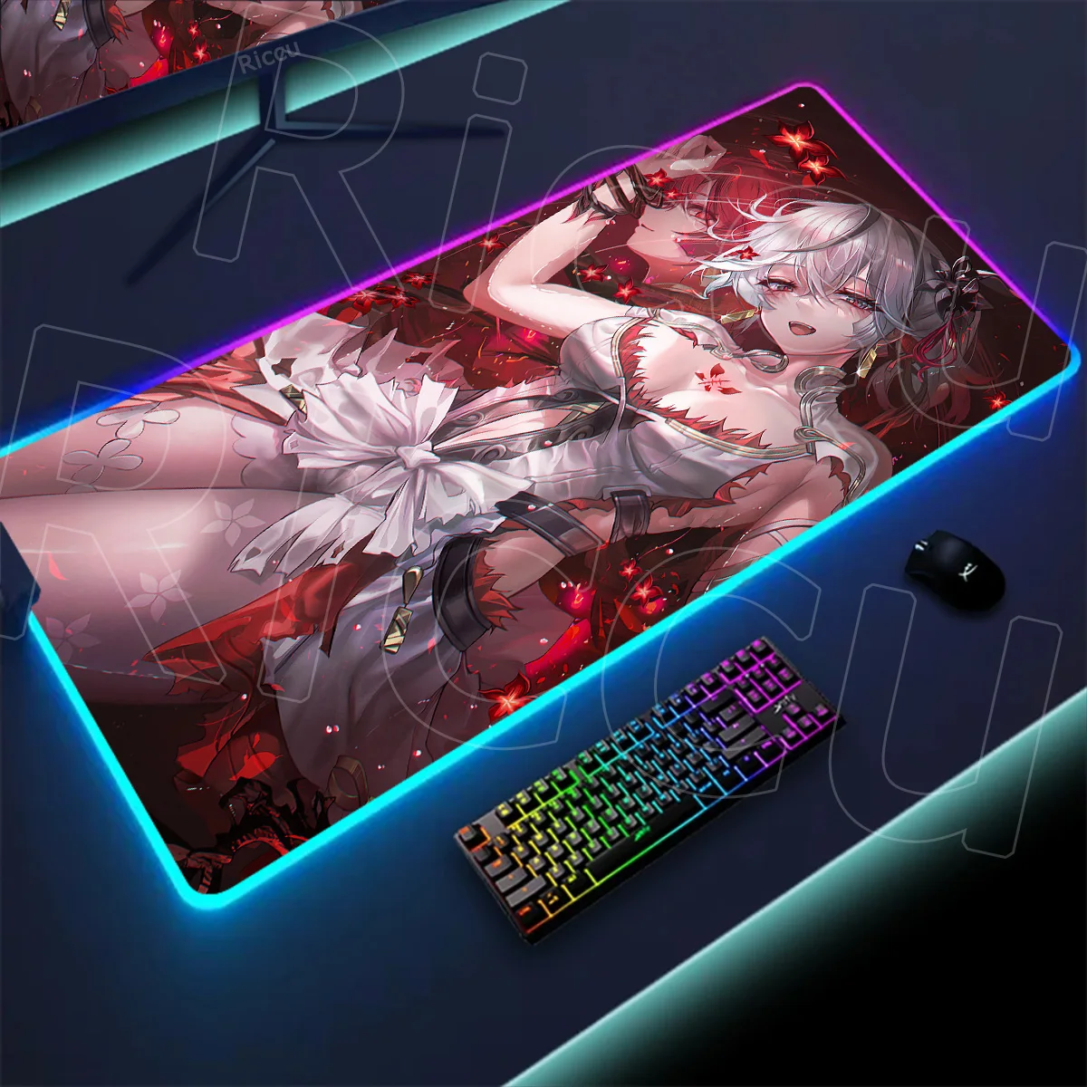 Wuthering Waves Mousepad Game RGB Mouse Pad Cute Girl Laptop Keyboard Beautiful Changli Coletta Cartethyia Anime Large Desk Mats