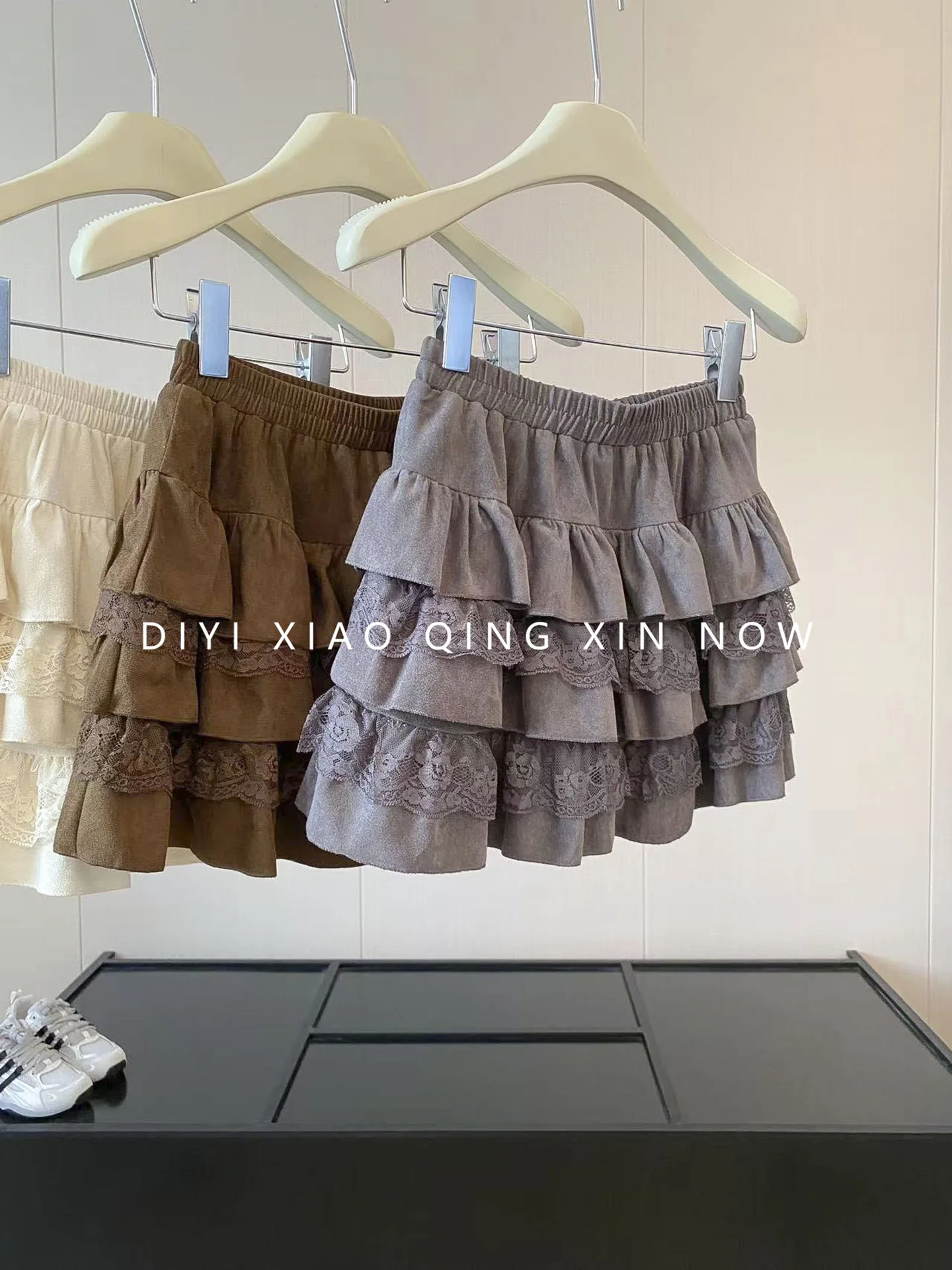 Retro DIYI Lace Layered Skirt Women's High Waist Elastic Waist Cake Skirt Style Half-length Skirt for Young Ladies