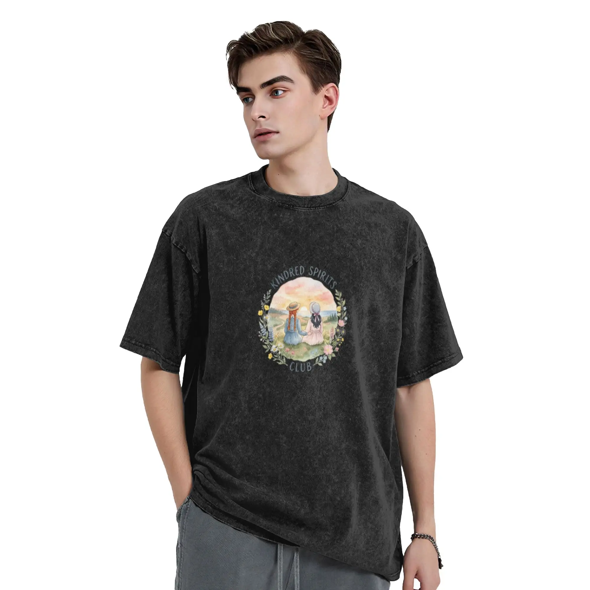 Kindred Spirits Club Anne Diana Sunset Ocean Watercolor  Classic Stylish A Vintage Oversized Cotton Unisex T-Shirts