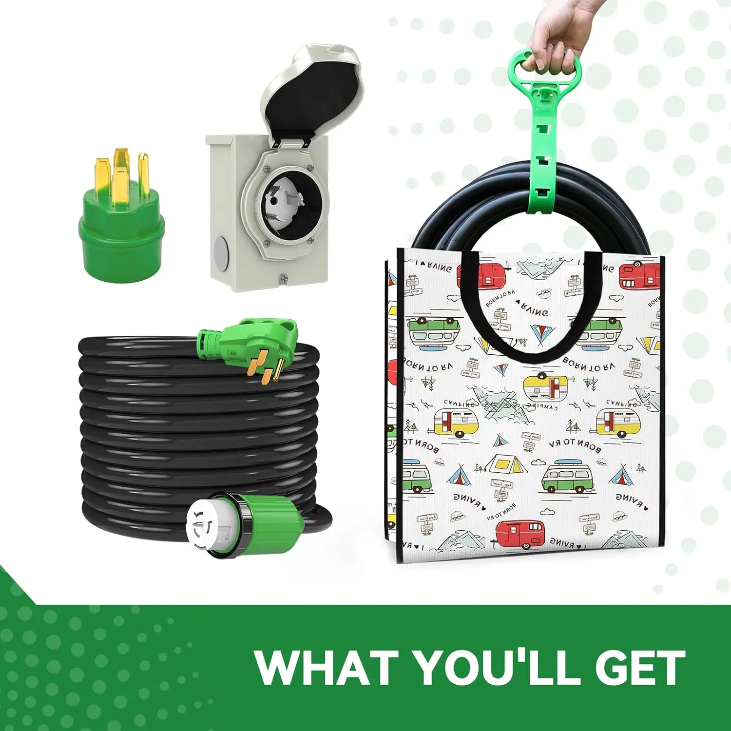 

50 Amp Generator Cord 15FT and Power Inlet Box, Pre-Drilled 50 Amp Generator Inlet Box with Cord, NEMA 14-50P to SS2-50R·On Sale