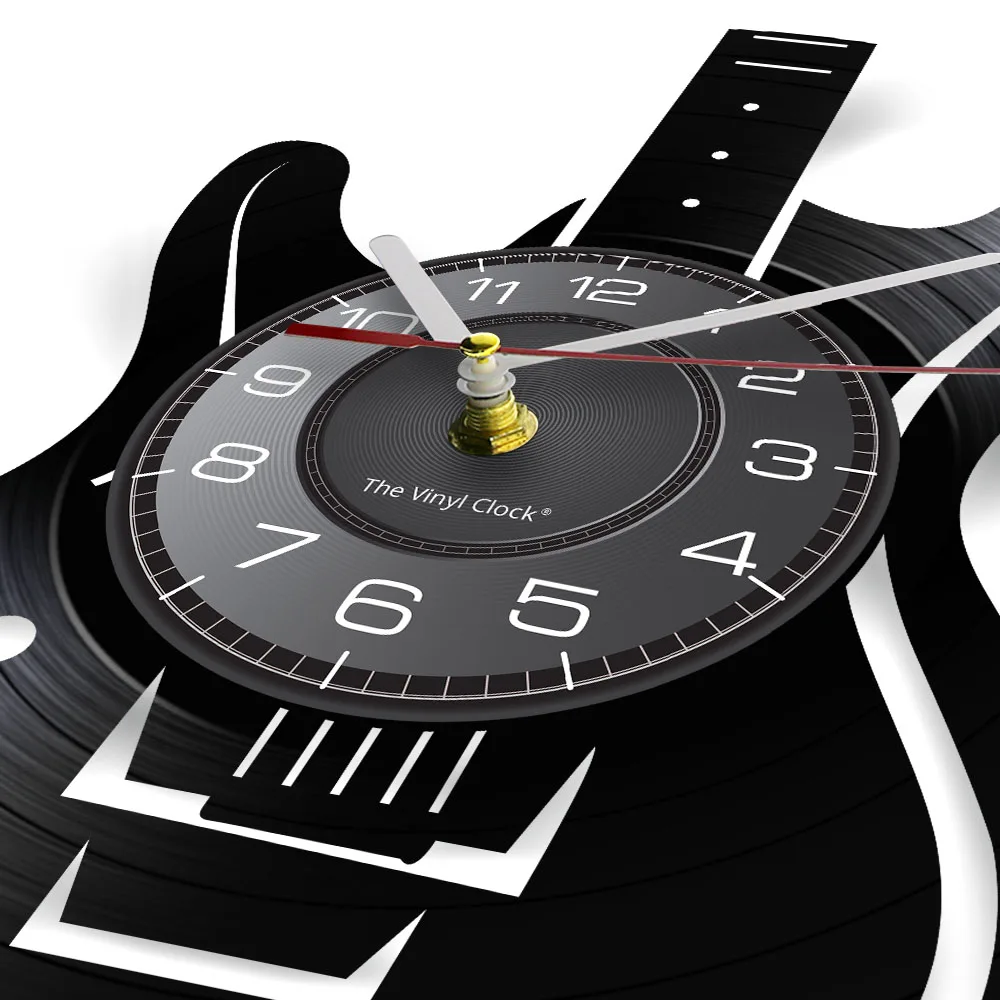 Guitar Wall Clock Guitarist Vintage Vinyl Record Wall Clock Rock n Roll Music Lover Studio Wall Art Decor Guitar Players Gift