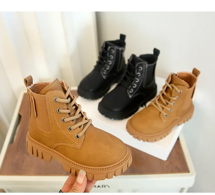 2026 Herbst- und Winter-Kinderschuhe Wasserdichte PU-Leder Kinderstiefel Modische Kleinkind Schnür-Reißverschluss Hohe Stiefel für Jungen und Mädchen – Detail 7