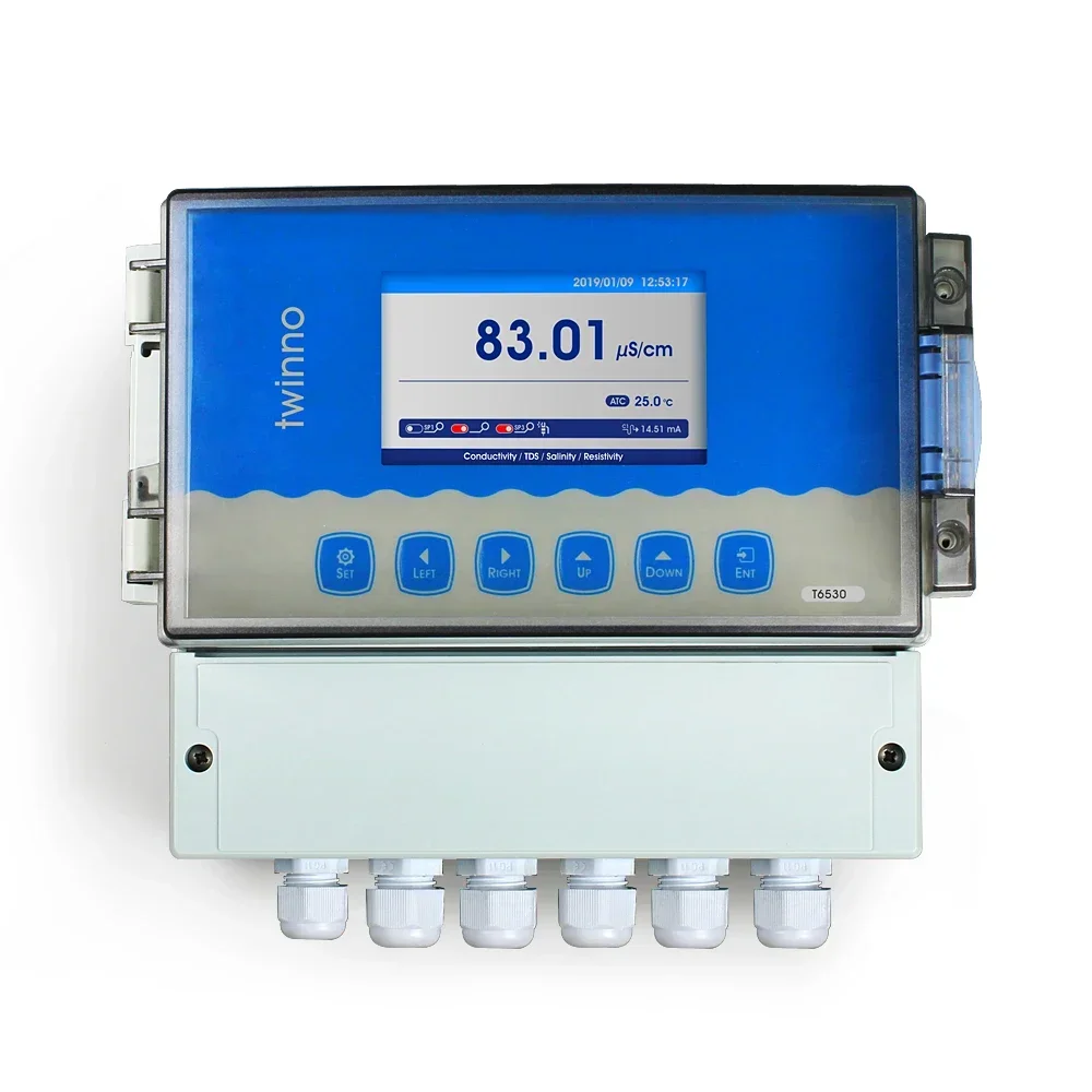 CE Certified Industrial Online Conductivity/Salinity/TDS/Resistivity Meter Probe RS485 4~20mA Digital Color LCD Trend Chart