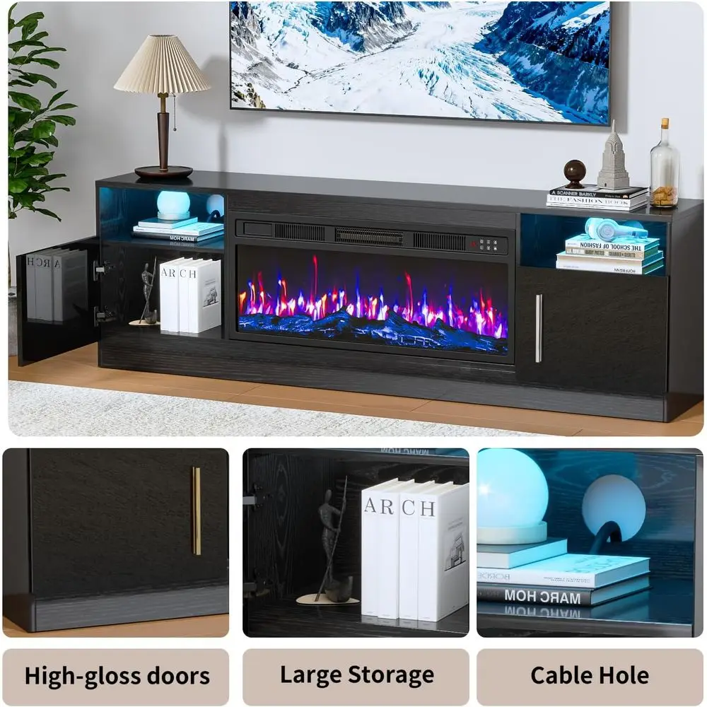 36 to 80 TV Stand with 70 LED Light Entertainment Center, Remote Control, Media Storage Cabinet for Living Room, Black view 6