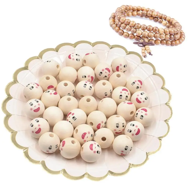 Smile Face Wooden Beads 120pc Wooden Smiling Face Beads Head Beads With 45mm Hole Spacer For Bracelet Necklace Jewelry decor