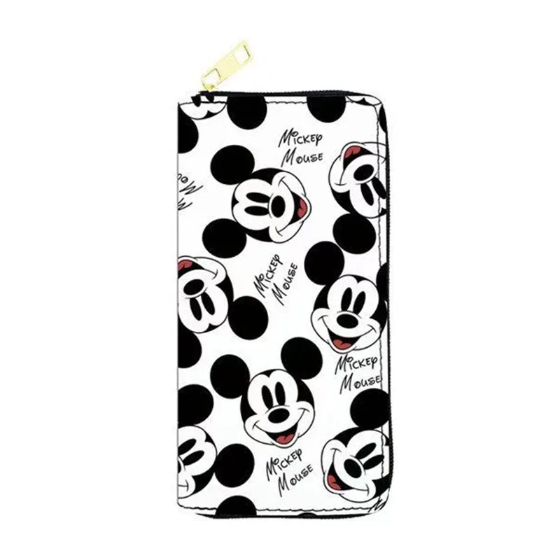 New Disney Unisex PU Long Wallet Black Mickey Mouse Multifunction Girls Wallet Zipper Coin Purse Female Card Holder Clutch