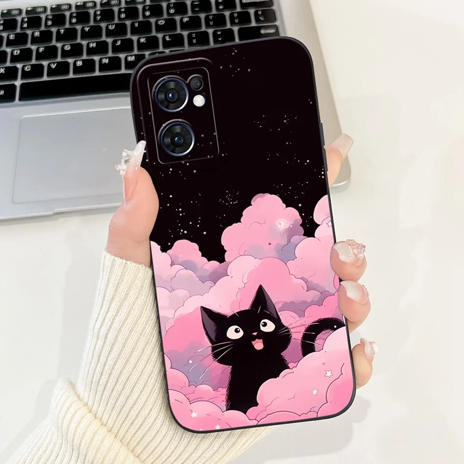 Pour OPPO Reno7 5G CPH2371 mignon lapin chat dessin animé étui pour Oppo Reno 7 5G (global) antichoc souple Silicone coques de téléphone