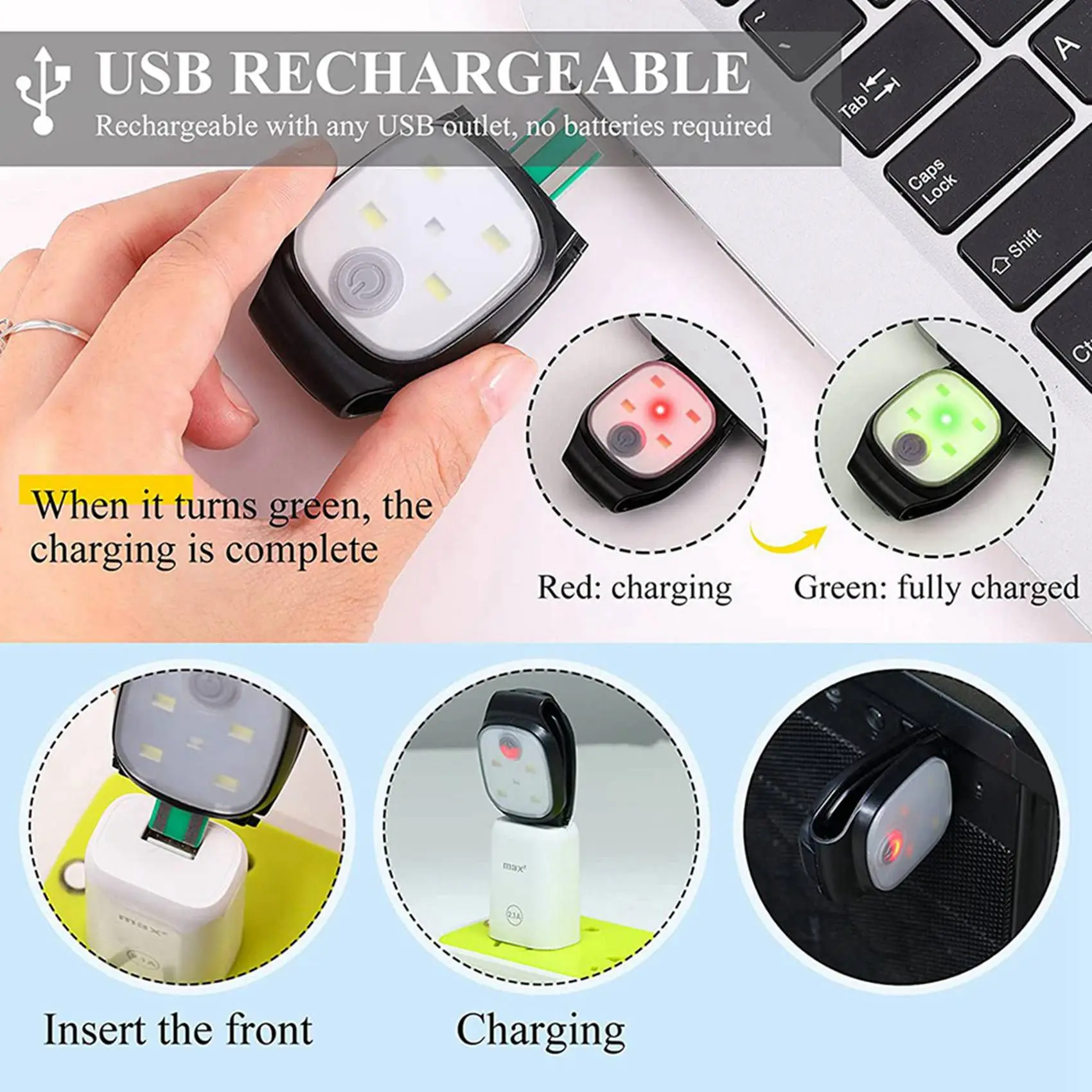 

ABUP-3X Outdoor Night Clip On Running Lights Reflective USB Rechargeable LED Light Running Gear Safety Light Running