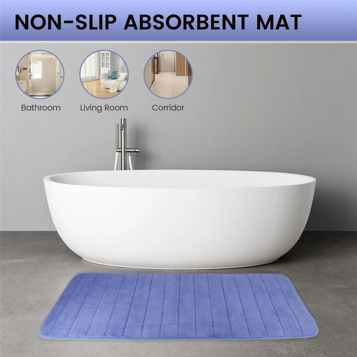 New 120x40cm Absorbent Nonslip Memory Foam Kitchen Bedroom Door Floor Mat Rug Carpet Dark blue