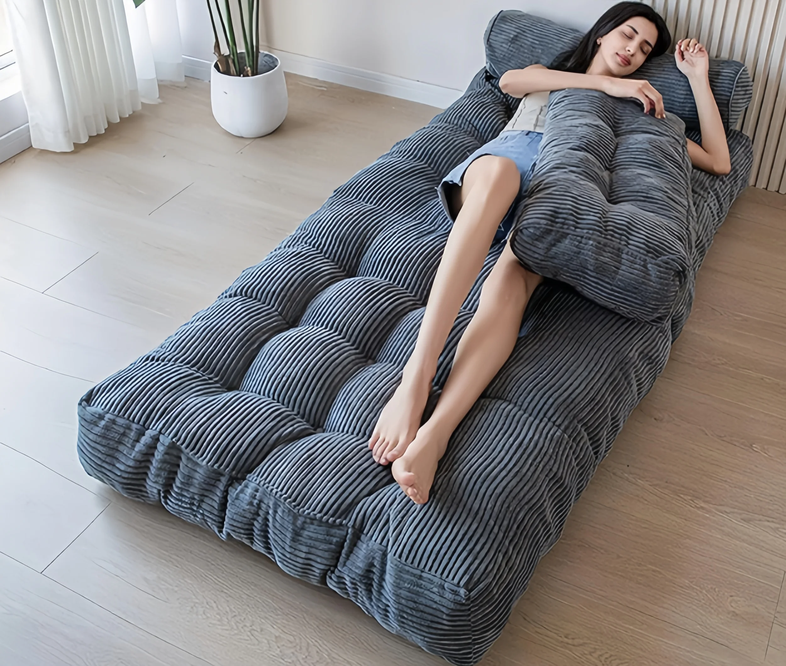 Modern Multi-functional Corduroy Memory Foam Folding Sofa Bed Bean Bag for Living Room and Bedroom Folding Design