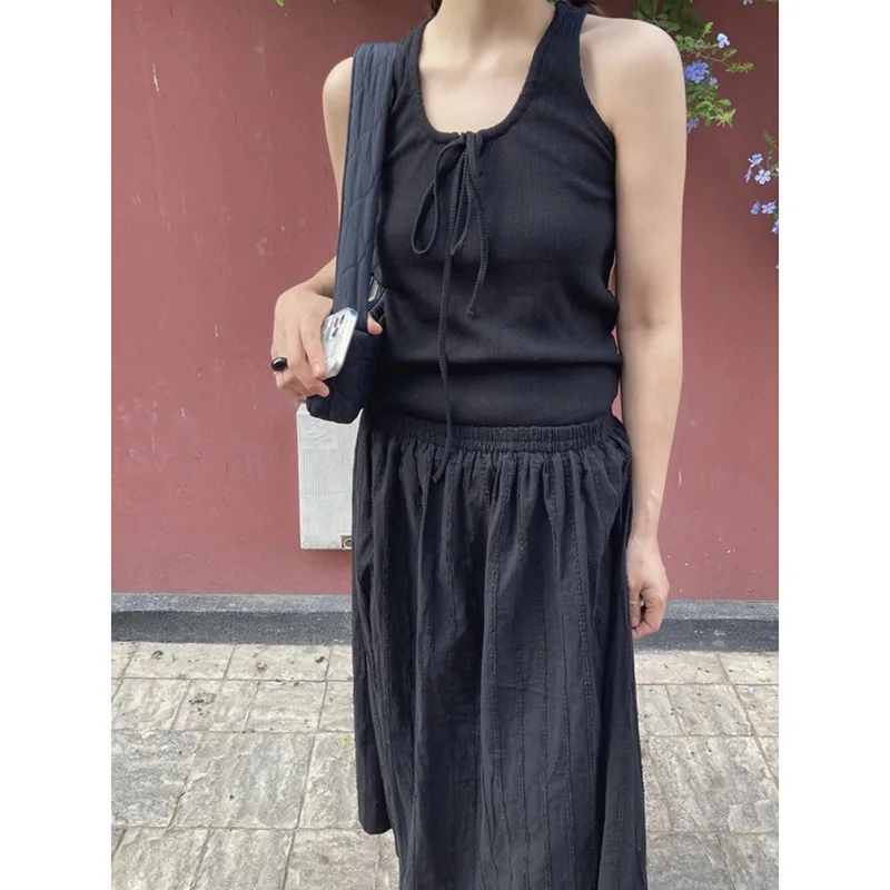 

Maybe Baby H25 Summer Pure Color U-Ne Hollow out Vest Versatile Inner Wear Tank Top Korean Sle Casual Straight Cut Cotton