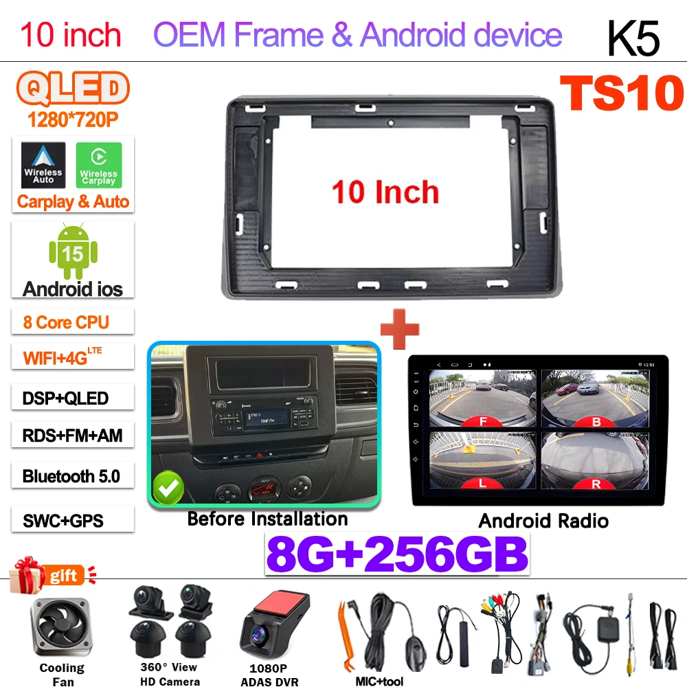 Android 16 autoradio Carplay Auto voor Renault Master 2019 2020 2021 2022 Navigatie DVD Videospeler DSP Stereo 360 Camera WIFI