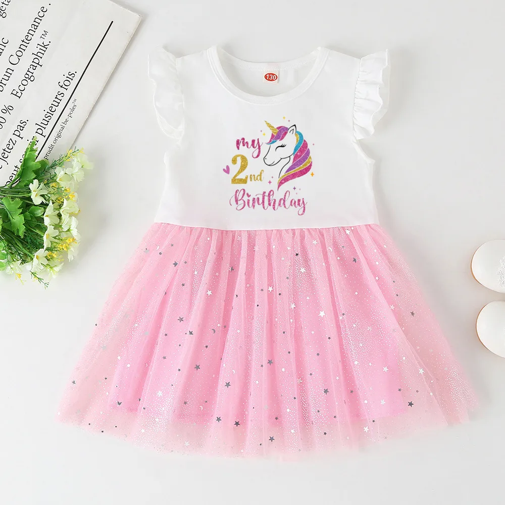 Personalized Unicorn 1 2 3 4  Birthday Custom Name Girl Cake Dresses Baptism Tutu Dress Cute Girls Skirt Birthday Party Outfit