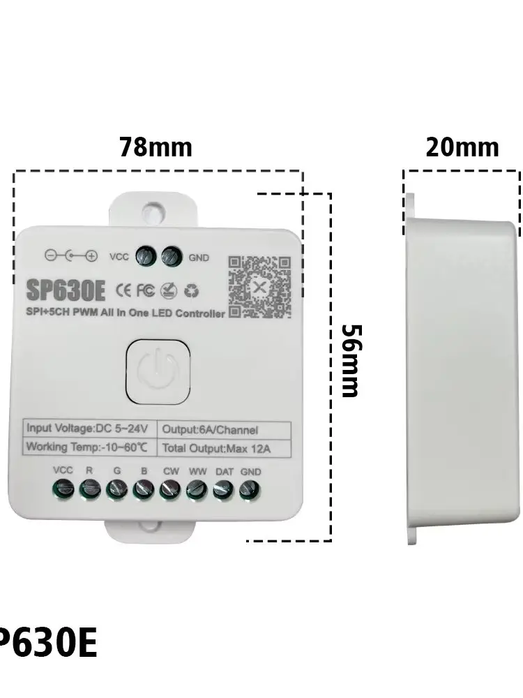 SP630E LED Controller Bluetooth SPI PWM 5-in-1 RGBCCT ARGB WLED Controller for RGB RGBW COB LED Strip 5V 12V 24V