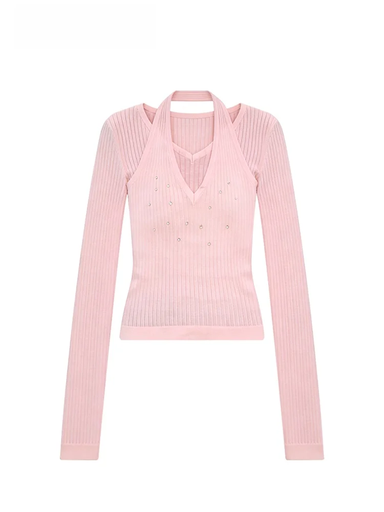 

Женский вязаный топ больших размеров с длинным рукавом, свободный крой, осенне-зимний, повседневный, с V-образным вырезом, из полиэстера