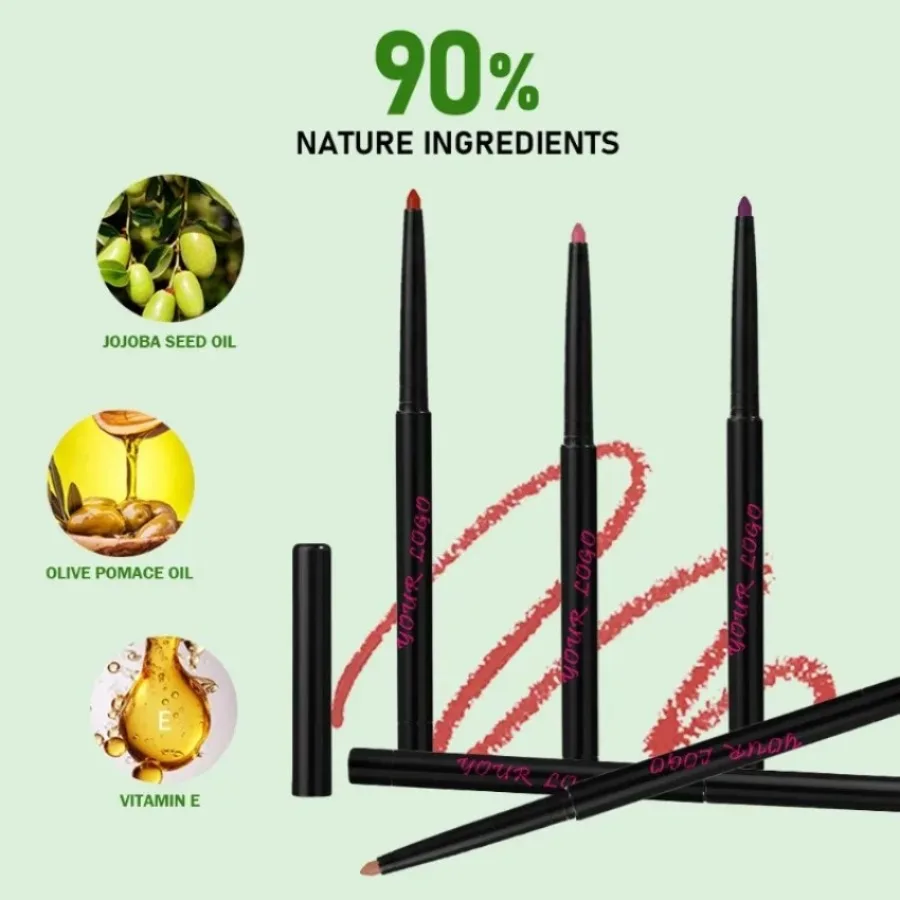 Delineador labial personalizado, 24 cores, à prova d'água, tubo preto, alta pigmentação, não manchado, de longa duração, suave, maquiagem em massa