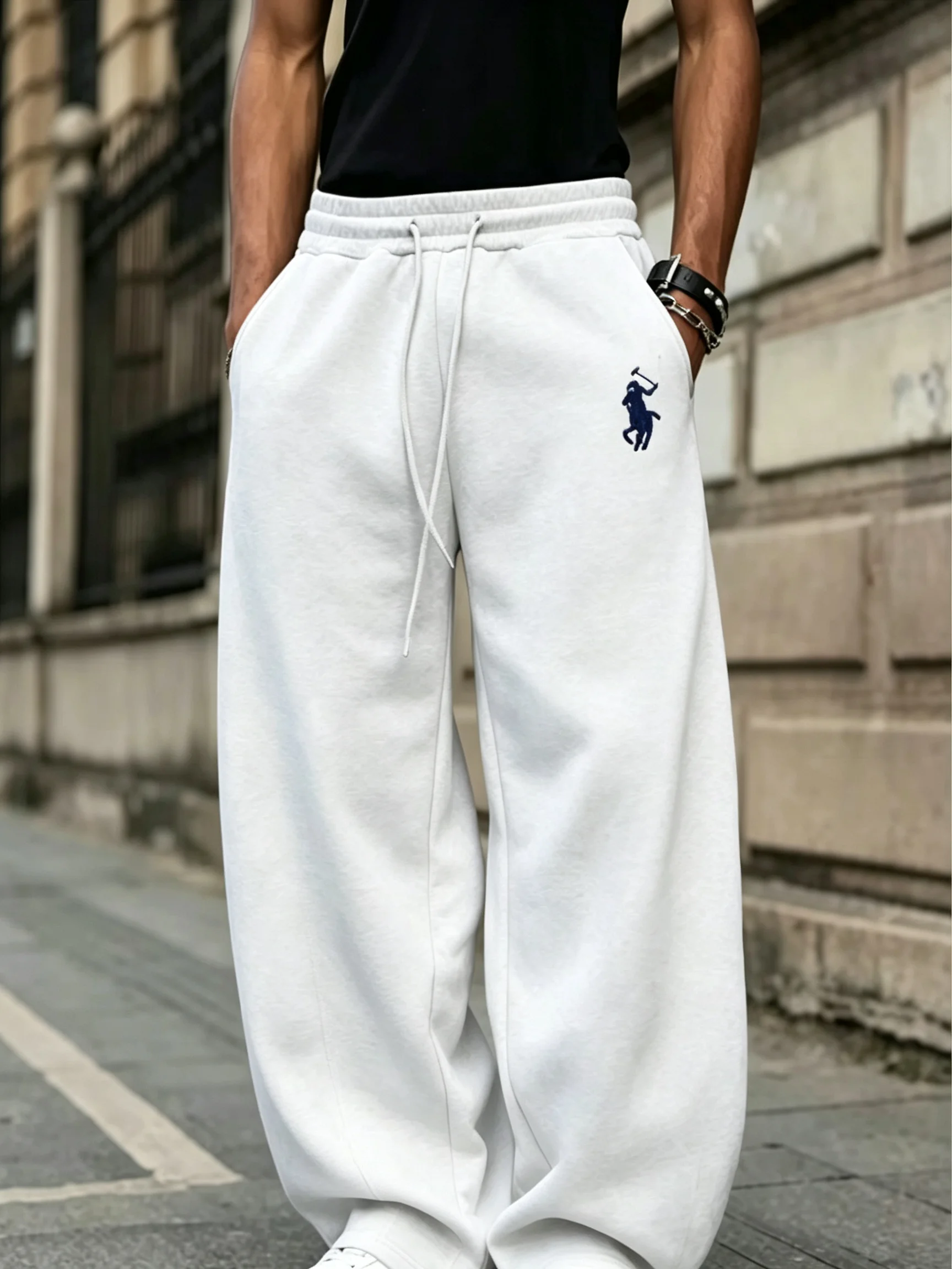 2026 Herren Streetwear Weitbeinige Jogginghose mit Hufeisenförmiger Stickerei, Lässige Sport-Langhose, Modische Weite Hose für den Herbst – Detail 8