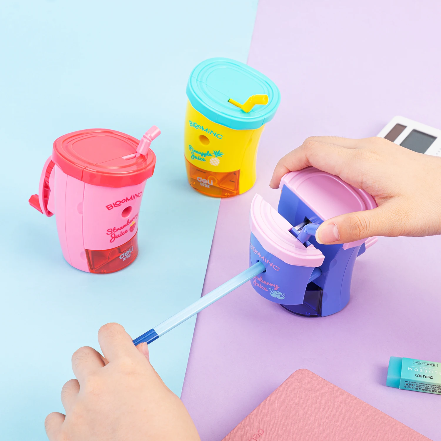 Deli Rotary Pencil Sharpener Cute Mechanical Pencil Sharpener Colorful Cola Cup Kawaii Student Stationery Table Sharperner