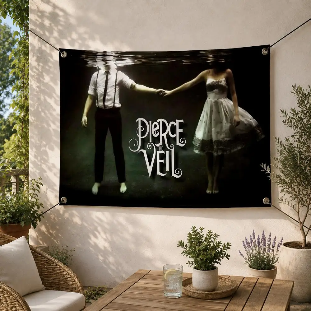 Pierce the Veil Post-Hardcore Band Flags Decorative Flag Banner for Outdoor Garden Yard Camping Party Home Wall Hanging Decor