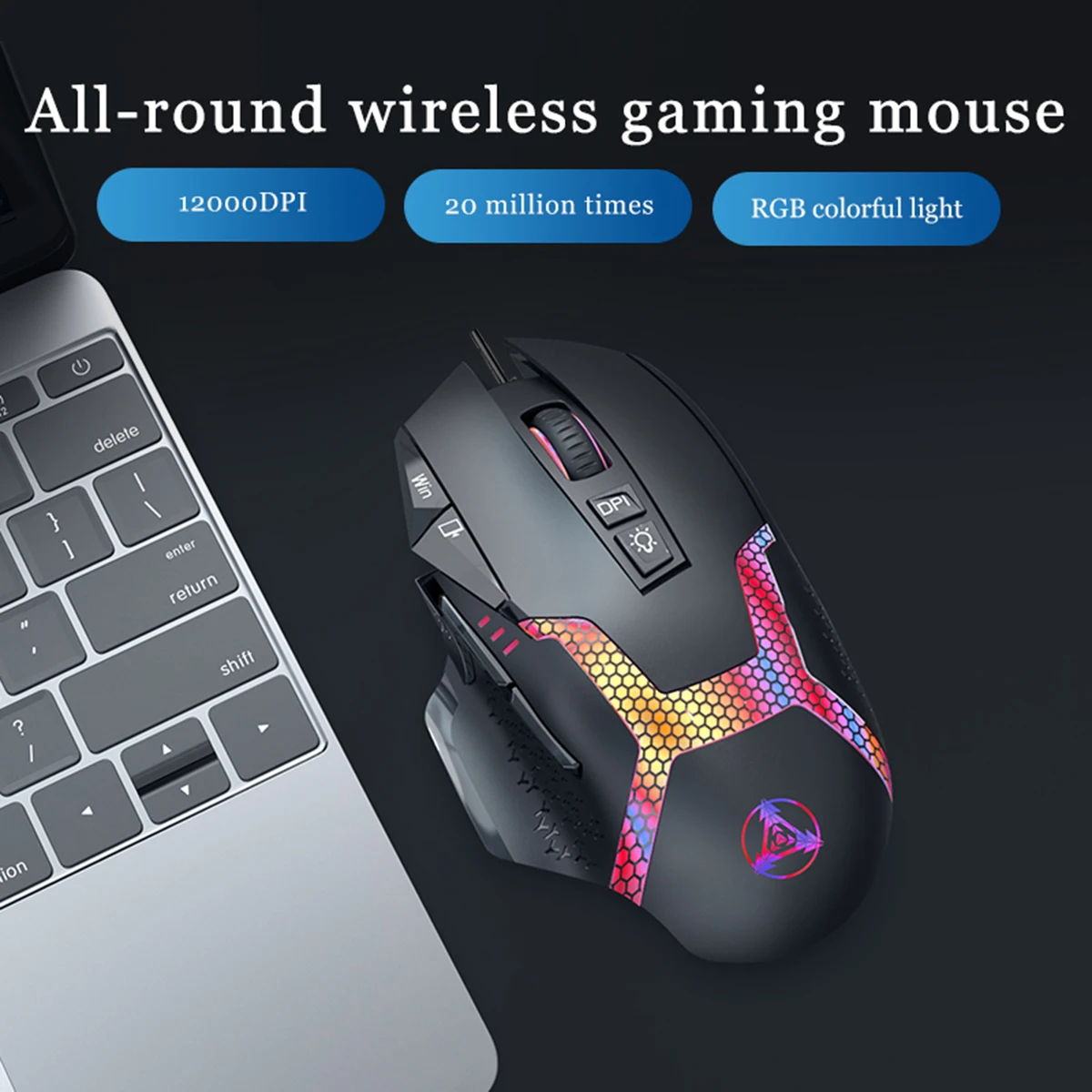 Computer Gaming Mouse Ergonomic Programmable 10 Buttons RGB Lighting Wired Durable Thumb Rest 12000 DPI for Macbook Laptop PC