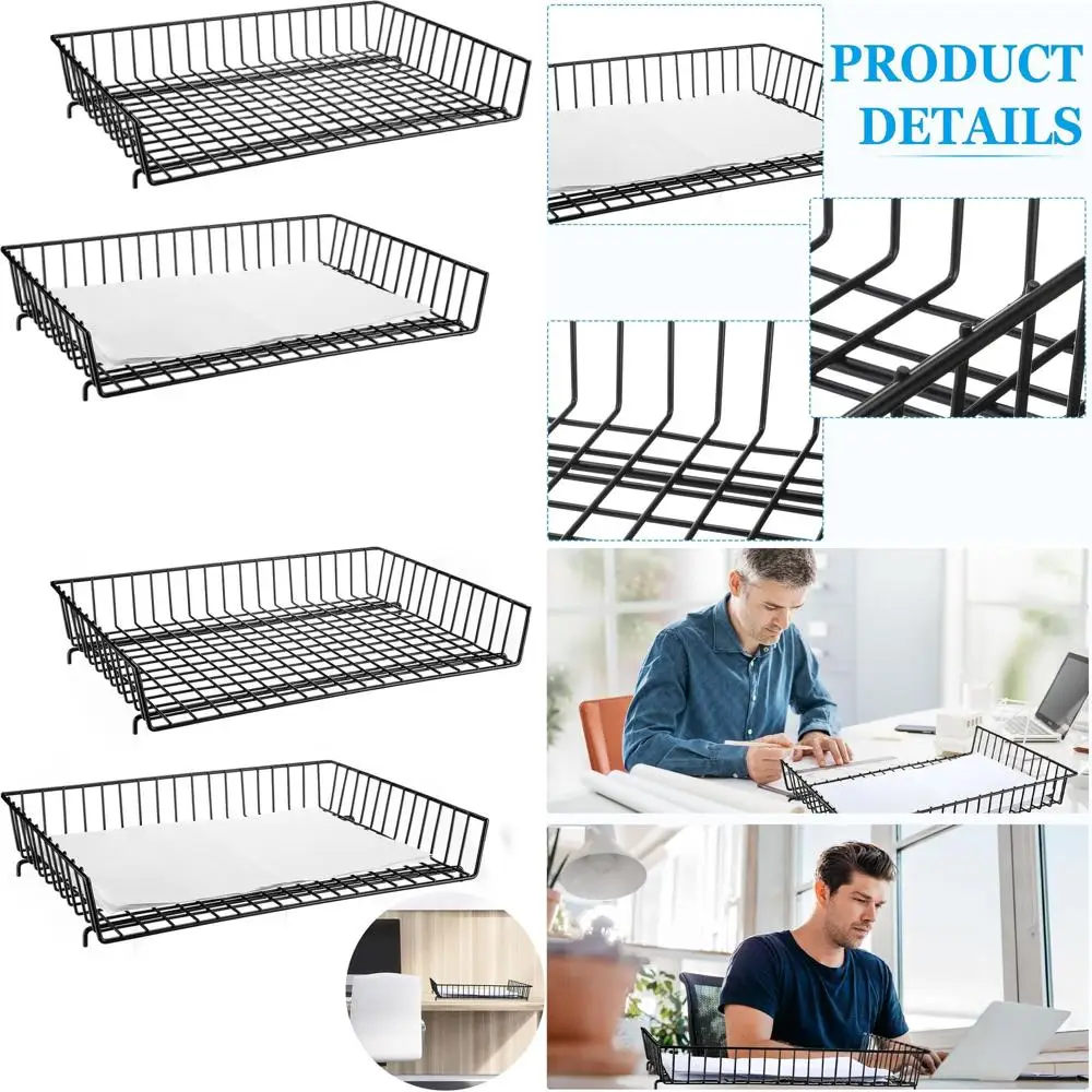 Black 11x17 Inch Metal Desk Organizer with Wire Grid for Office and Home, Ideal for Files and Letters