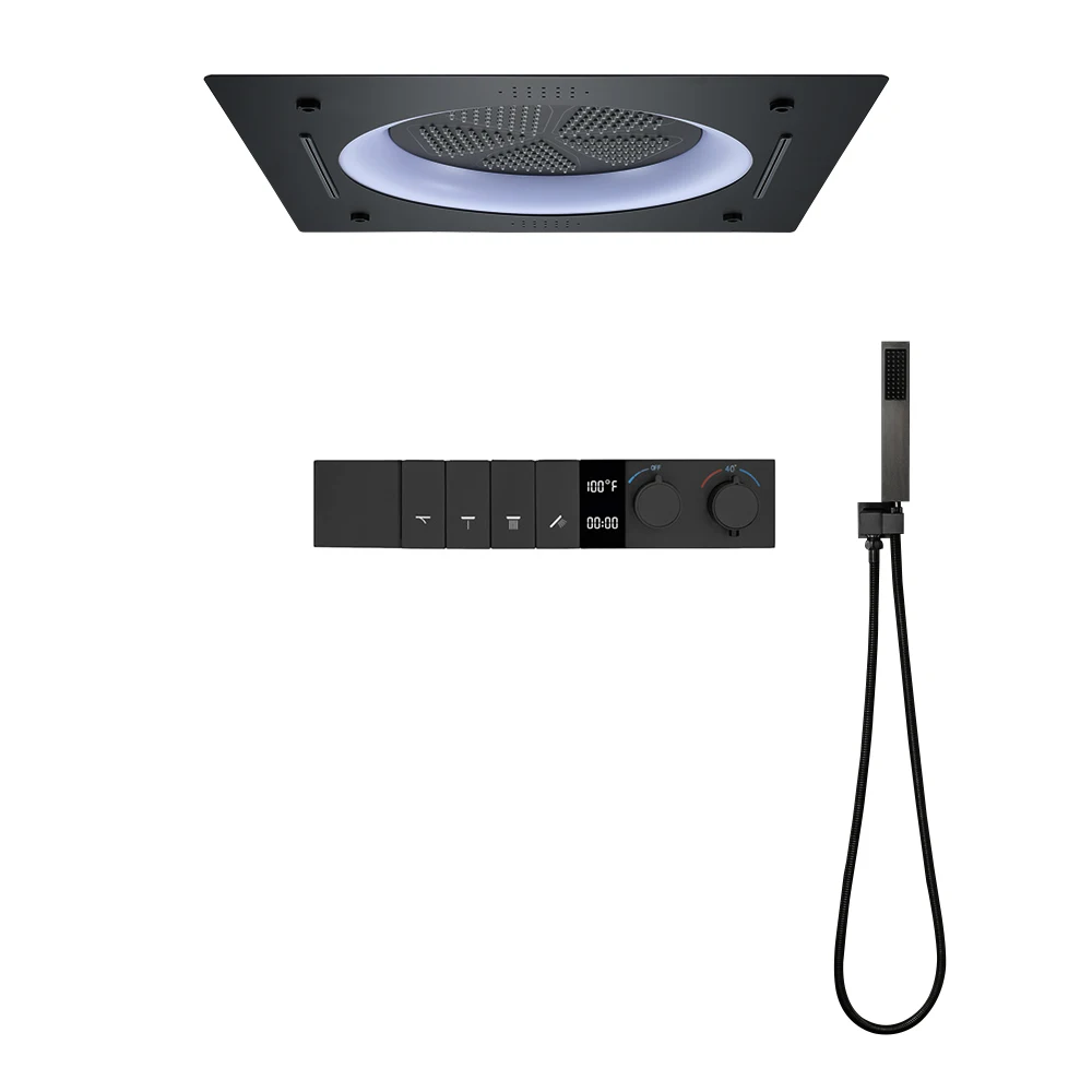 

M Boenn Luxurious LED lighting Shower System Set Thermostatic Shower Diverter Bathroom Faucet Ceiling Black Shower Head Rainfall
