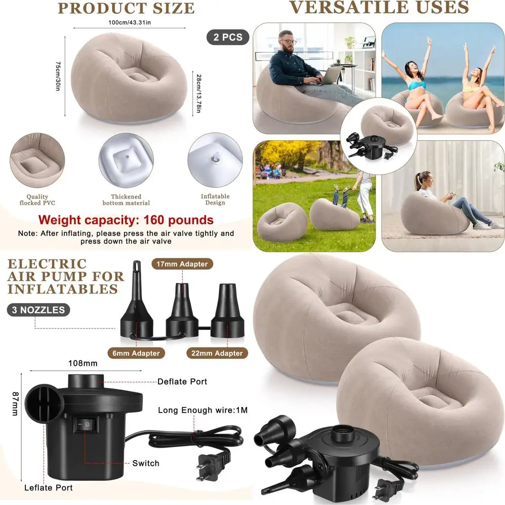 

Brown Inflatable Bean Bag Chairs with Electric Pump for Outdoor and Indoor Use