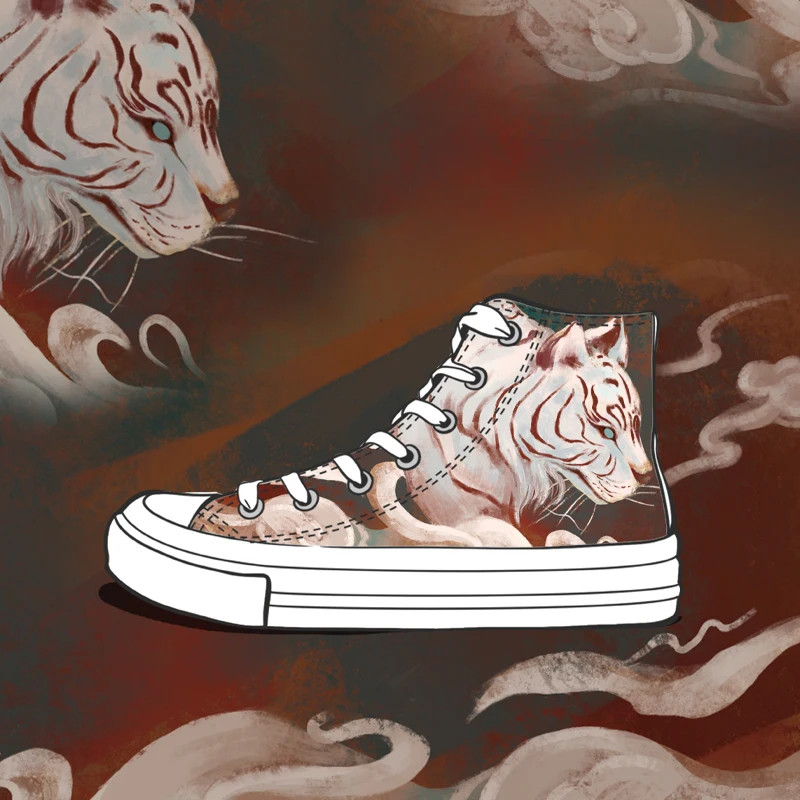 Amy and Michael Original Design Trendy Tiger Sneakers Unisex Teens Students Graffiti Canvas Shoes Fashion Women Ladies Plimsolls