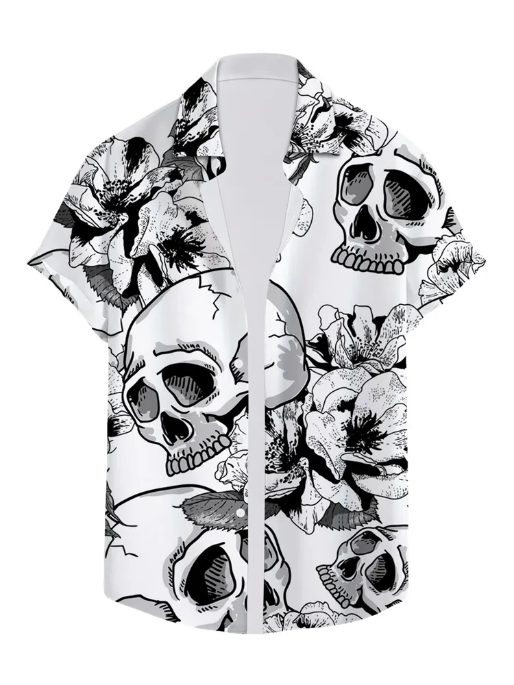 เสื้อเชิ้ตผู้ชายลายดอกไม้ 3 มิติ สำหรับฤดูร้อน พิมพ์ลายสามมิติ ระบายอากาศได้ดี สไตล์ลำลองและวันหยุด แขนสั้น