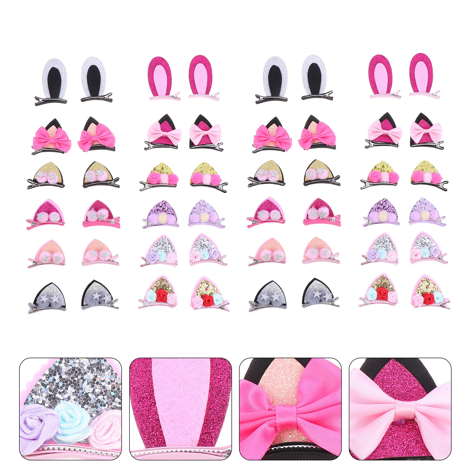 

24 Pcs Bunny Ear Hair Clip Cartoon Accessories Adorable Hairpins Kids Little Girl Cute Clips Cotton Headdress Children Party