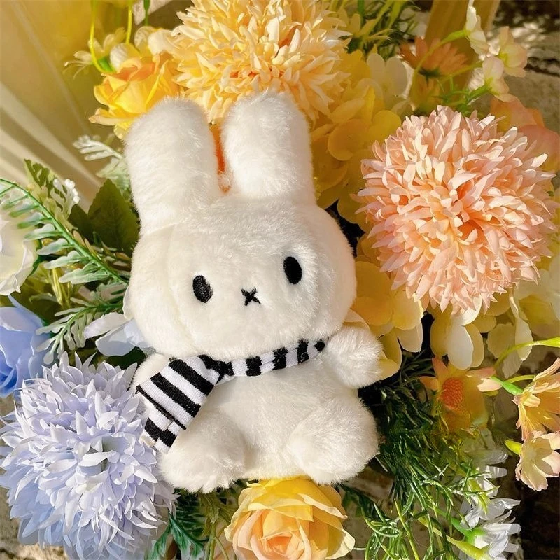 Kawaii Miffy Cute Striped Scarf Doll White Rabbit Bag Backpack Decoration Photo Doll Props Gift Toy