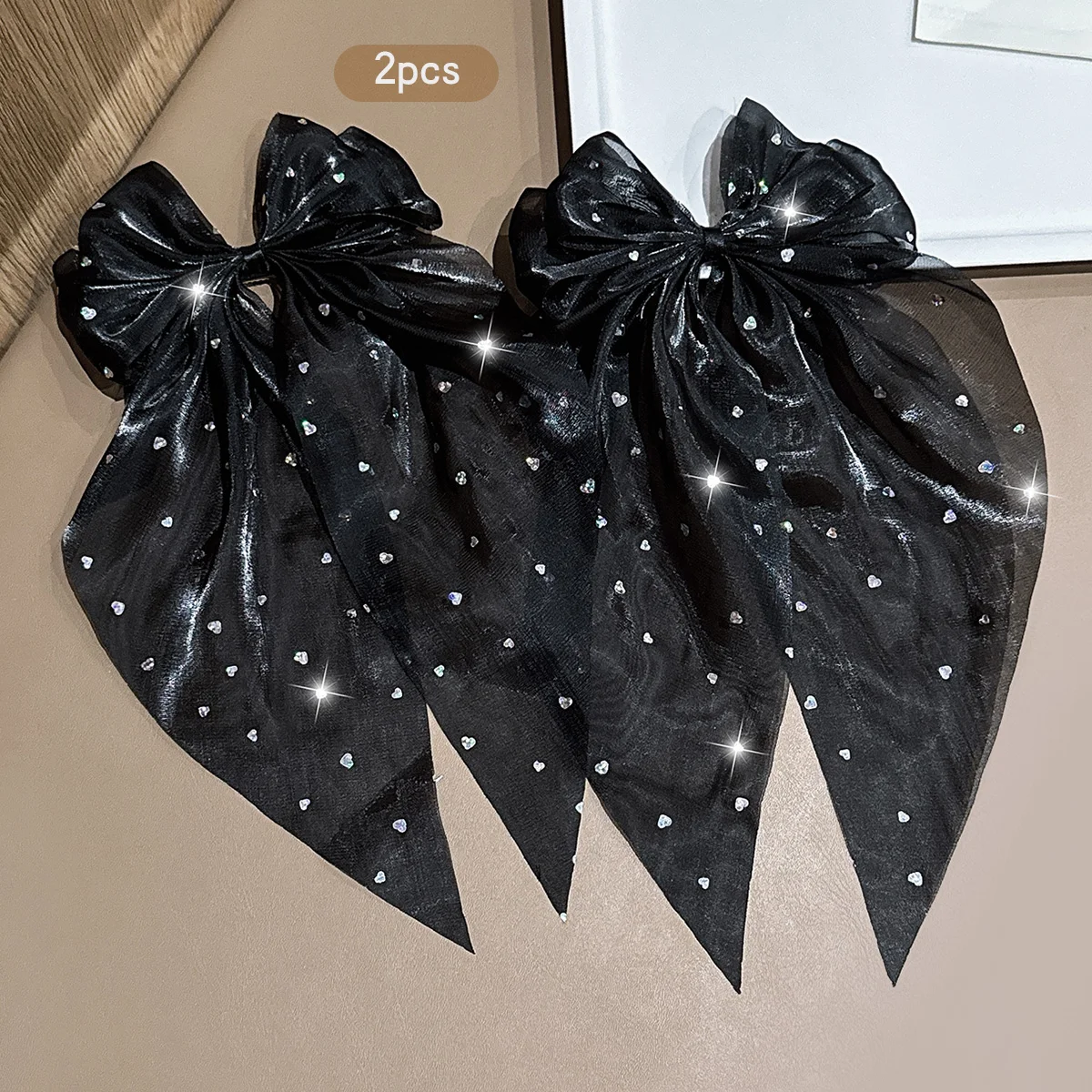 2 black bow hair clips, sweet and stylish, suitable for daily use as headwear