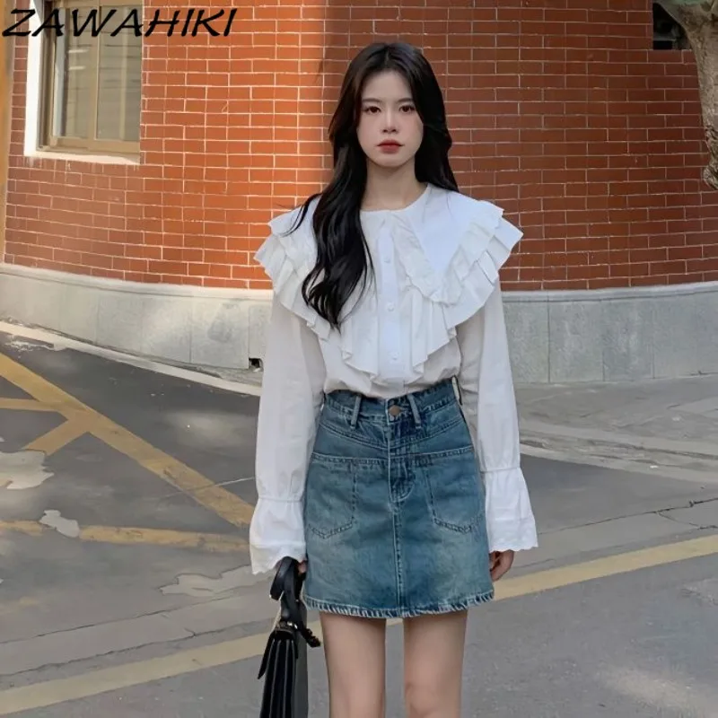 

Топ женский с оборками, Милый Винтажный топ с расклешенными рукавами, плиссированная свободная элегантная одежда в стиле пэчворк