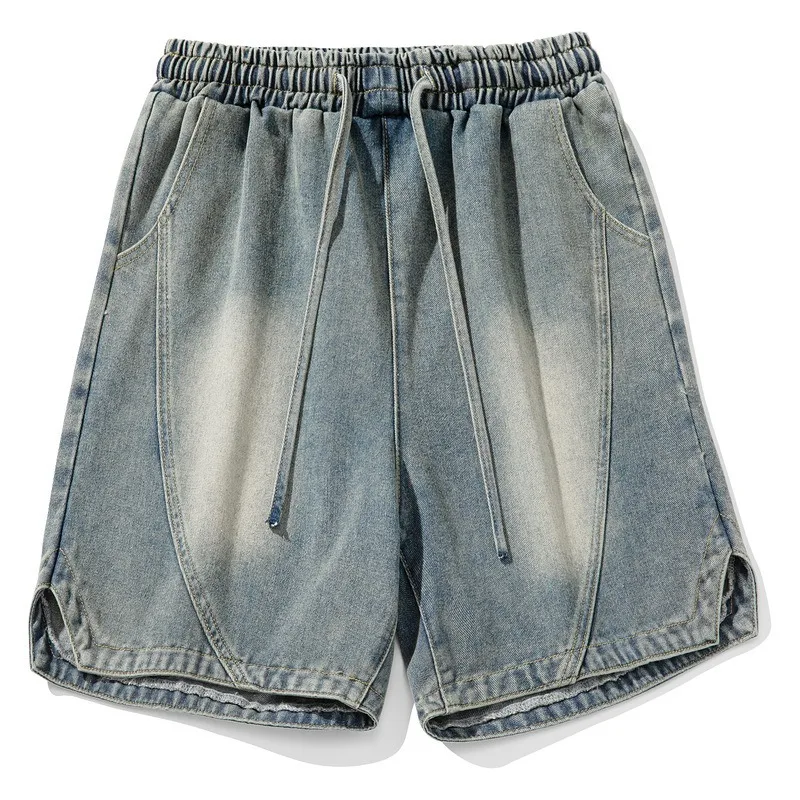 Summer Retro Trendy Brand Loose Men's Denim Shorts Casual Versatile Blue Straight Leg Shorts 2026 New Men Clothing